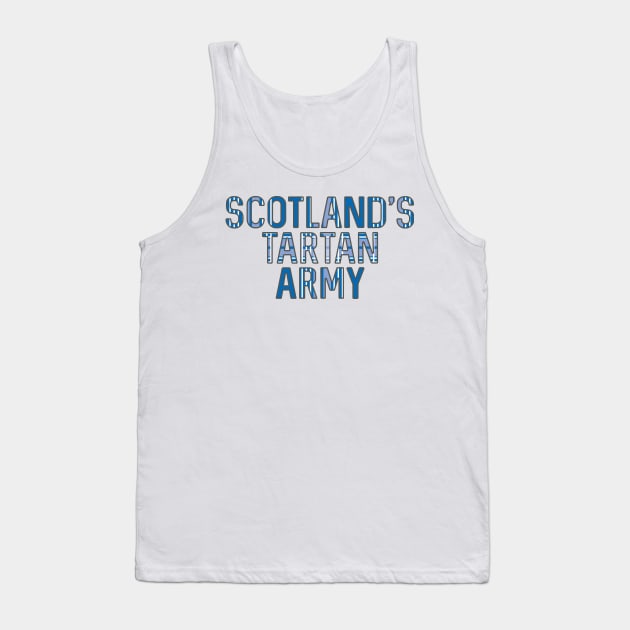 Scotland's Tartan Army, Scottish Saltire Flag Tartan, Scottish Football Slogan Design Tank Top by MacPean